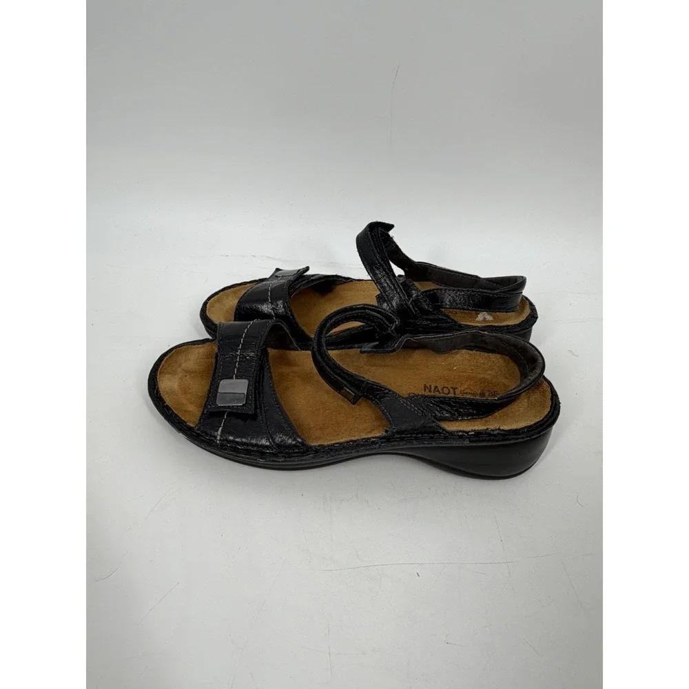 Naot Papaya Women's Size 39 US 8 Black Leather Slides Wedge Sandals Comfort